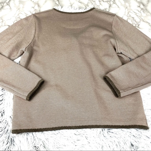 L.L. Bean Taupe Thick Knit Suede Trim Cardigan Jacket EUC - Picture 2 of 10